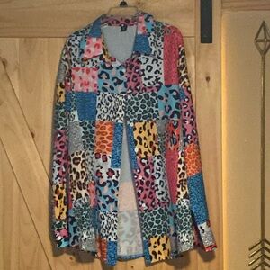 SHEIN Colorful Leopard Cheetah Longsleeve Blouse